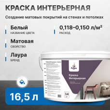 Краска акриловая ЛАУРА Интерьерная 25 кг/16,5 л (8 шт/слой, 24 шт/пал)